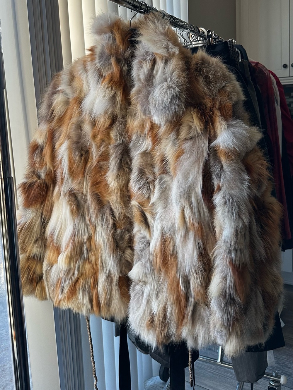 ICONIC Luxe True Vintage Genuine Real Fox Fur Winter Coat Cream Brown Multi-S/M